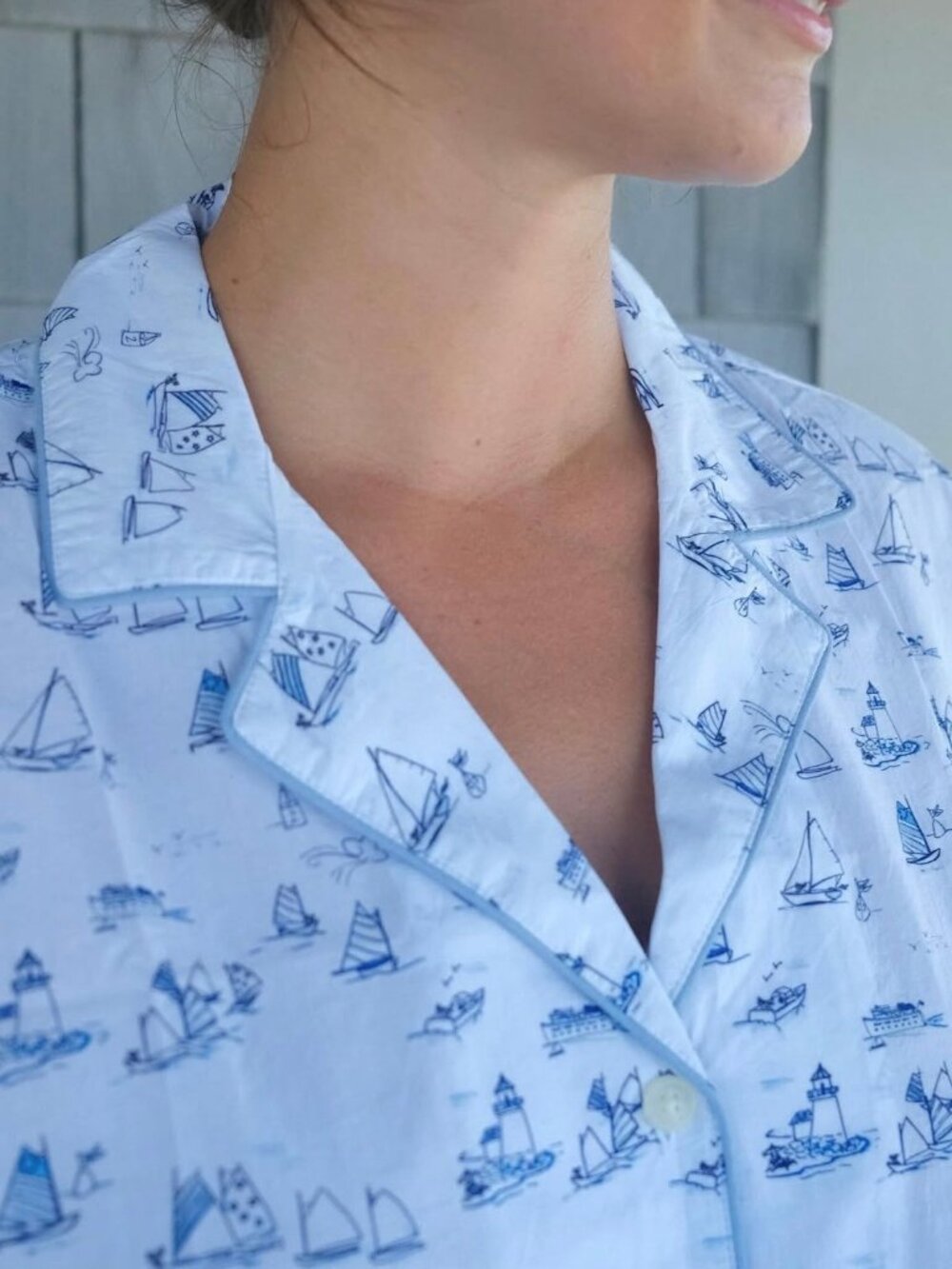 Erica Wilson Long Polo PJ's Brand New in Gift Bag August Toile XS SailBoat Print
